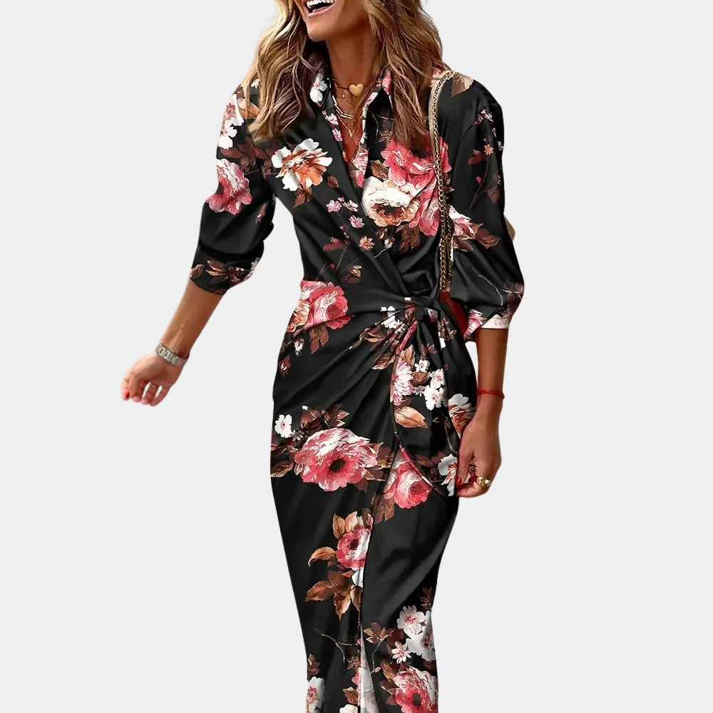 Robe longue enveloppante en satin coloré - Sabina