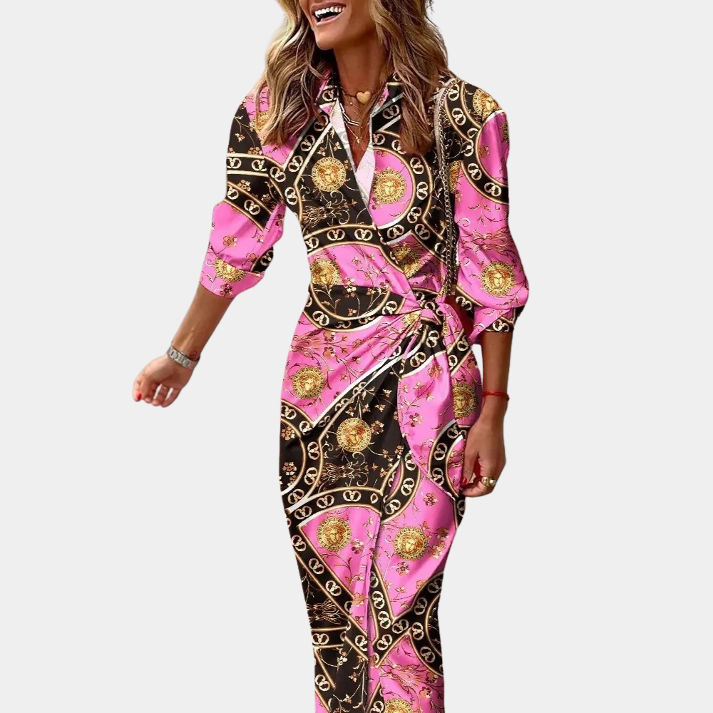 Robe longue enveloppante en satin coloré - Sabina