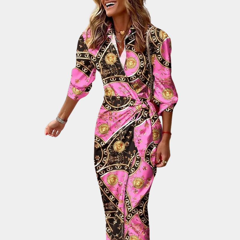 Robe longue enveloppante en satin coloré - Sabina