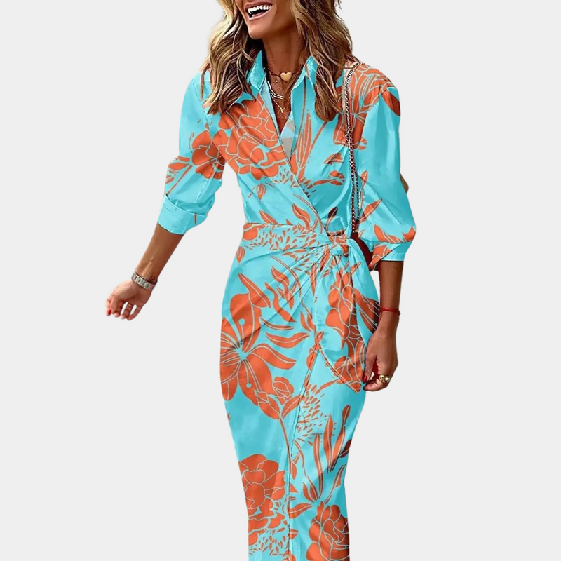 Robe longue enveloppante en satin coloré - Sabina