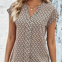 Bernice - T-shirt tendance à col en V avec motif géométrique stylisé et manches courtes