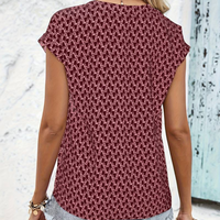 Bernice - T-shirt tendance à col en V avec motif géométrique stylisé et manches courtes