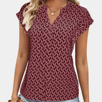 Bernice - T-shirt tendance à col en V avec motif géométrique stylisé et manches courtes