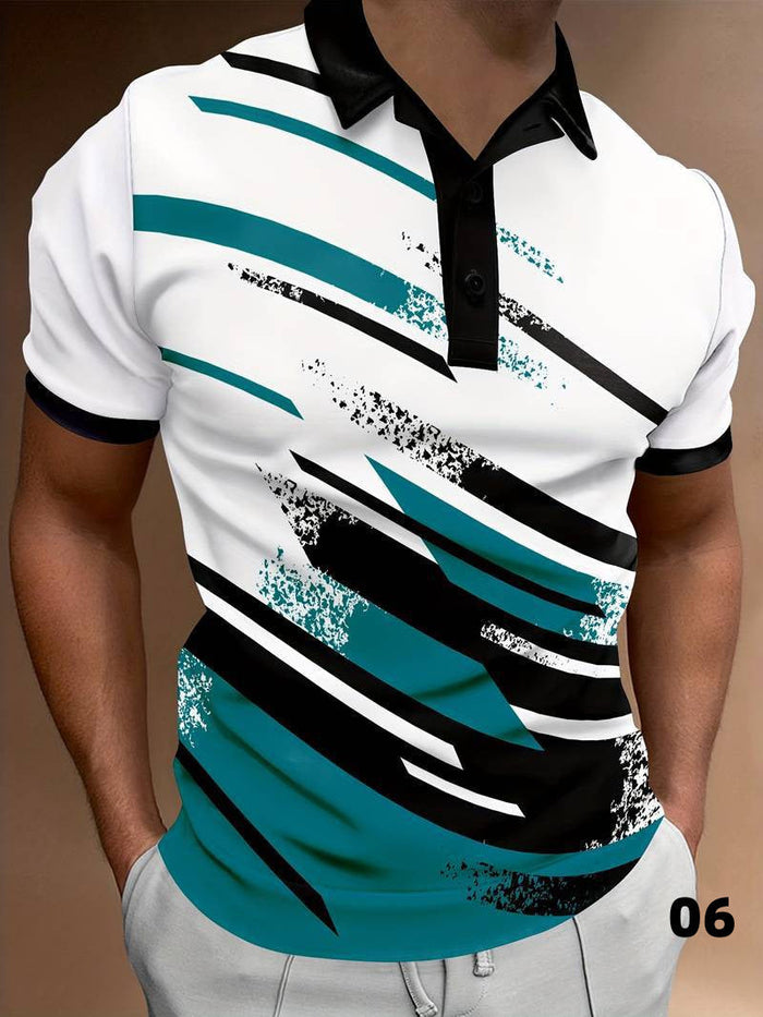 Poloshirt für Herren - Modernes abstraktes Design - Kurzarm - Knopfverschluss - Bequemer Casual-Look