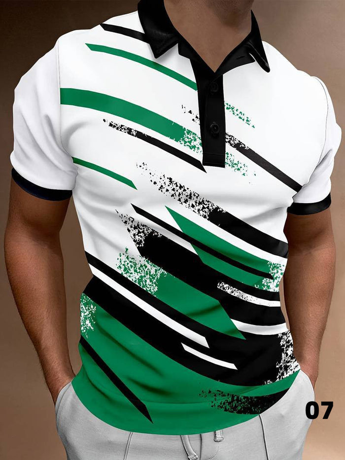 Poloshirt für Herren - Modernes abstraktes Design - Kurzarm - Knopfverschluss - Bequemer Casual-Look