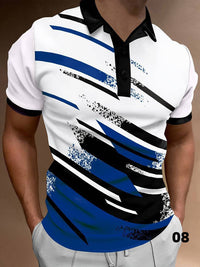 Poloshirt für Herren - Modernes abstraktes Design - Kurzarm - Knopfverschluss - Bequemer Casual-Look