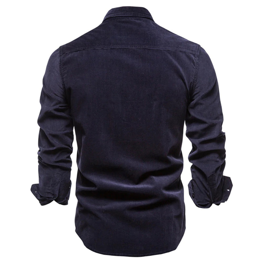 Chemise en velours côtelé pour hommes - Manches longues - Boutonnée - Col à pointes - Poches sur la poitrine