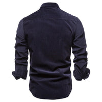 Chemise en velours côtelé pour hommes - Manches longues - Boutonnée - Col à pointes - Poches sur la poitrine