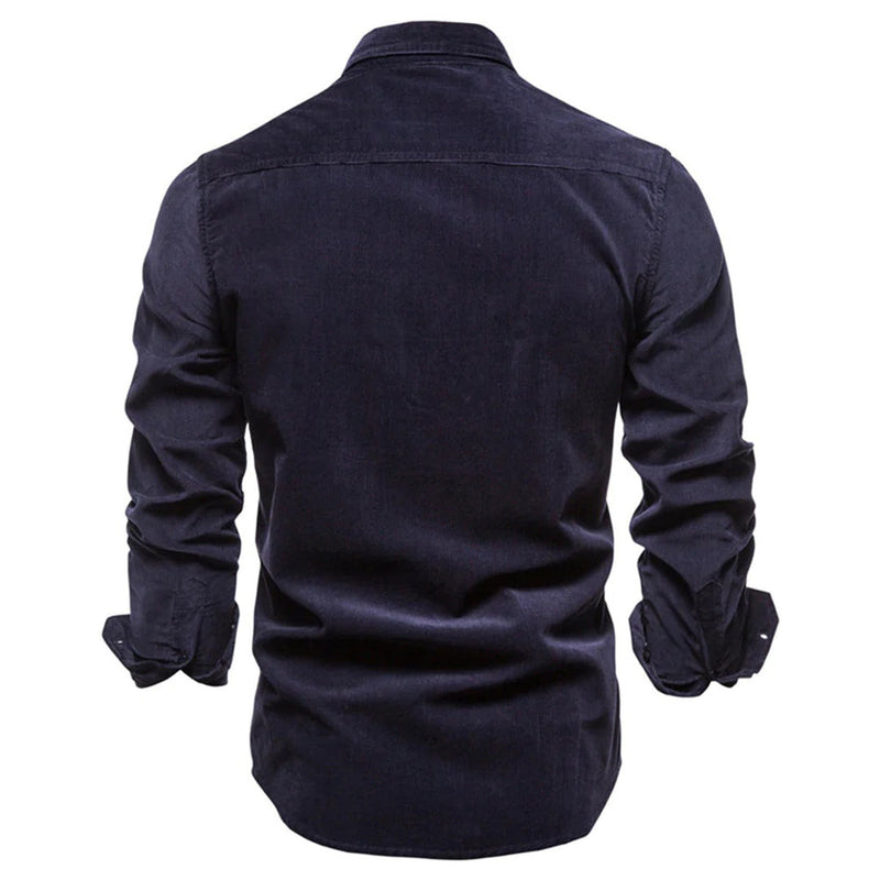 Chemise en velours côtelé pour hommes - Manches longues - Boutonnée - Col à pointes - Poches sur la poitrine