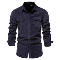 Chemise en velours côtelé pour hommes - Manches longues - Boutonnée - Col à pointes - Poches sur la poitrine