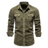 Chemise en velours côtelé pour hommes - Manches longues - Boutonnée - Col à pointes - Poches sur la poitrine
