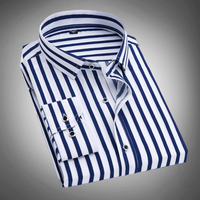 Chemise habillée pour homme avec rayures, coupe classique, boutonnière et col à brides