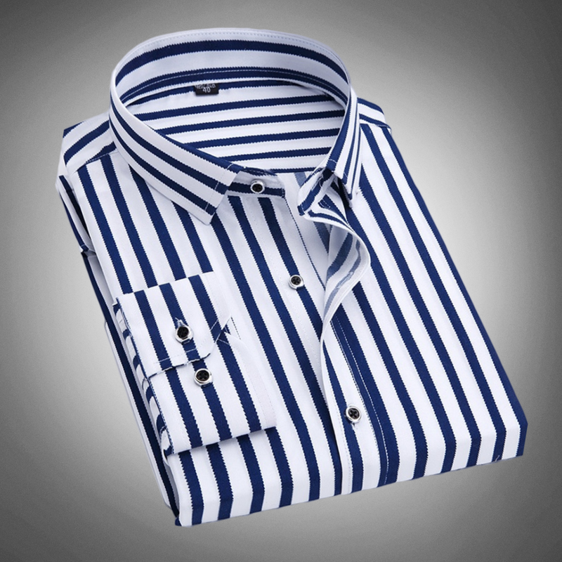 Chemise habillée pour homme avec rayures, coupe classique, boutonnière et col à brides