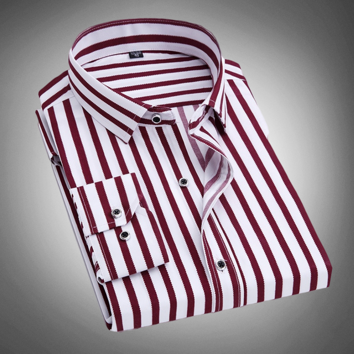 Chemise habillée pour homme avec rayures, coupe classique, boutonnière et col à brides