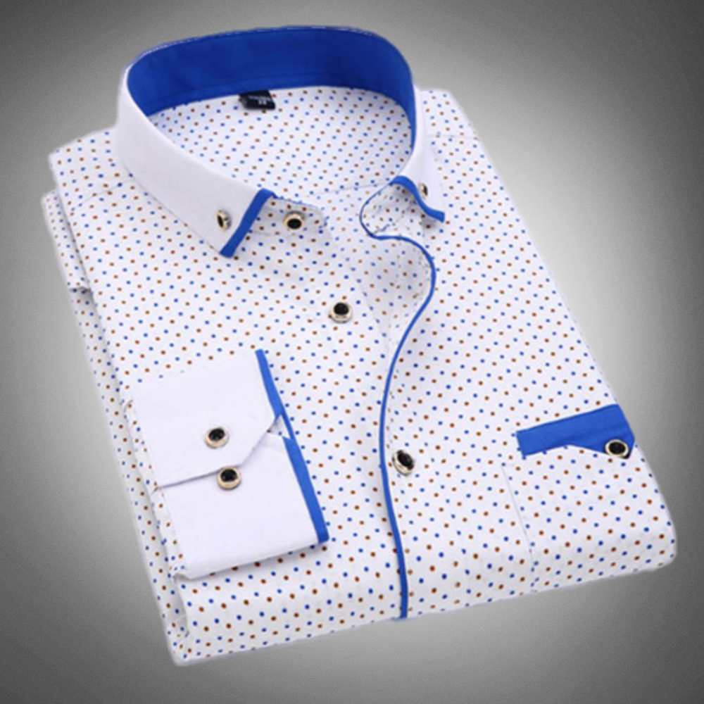 Chemise habillée pour hommes - Motif à pois - Col à pointes - Manches longues - Poignets à boutons