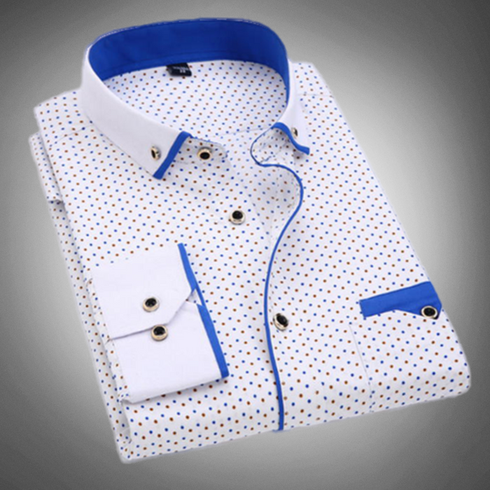Chemise habillée pour hommes - Motif à pois - Col à pointes - Manches longues - Poignets à boutons
