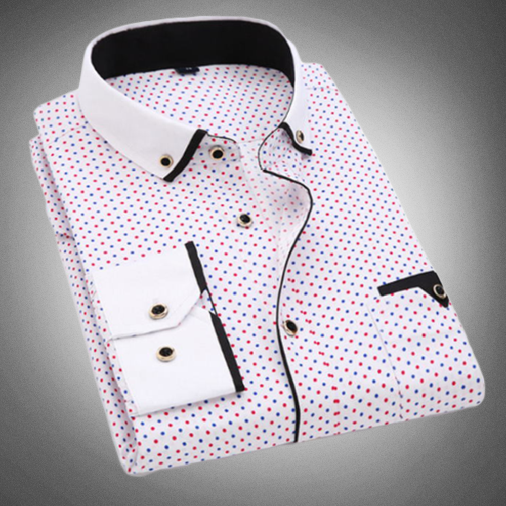 Chemise habillée pour hommes - Motif à pois - Col à pointes - Manches longues - Poignets à boutons