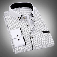 Chemise habillée pour hommes - Motif à pois - Col à pointes - Manches longues - Poignets à boutons