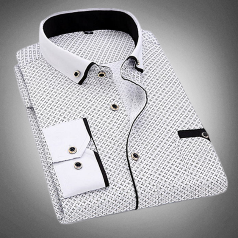 Chemise habillée pour hommes - Motif à pois - Col à pointes - Manches longues - Poignets à boutons