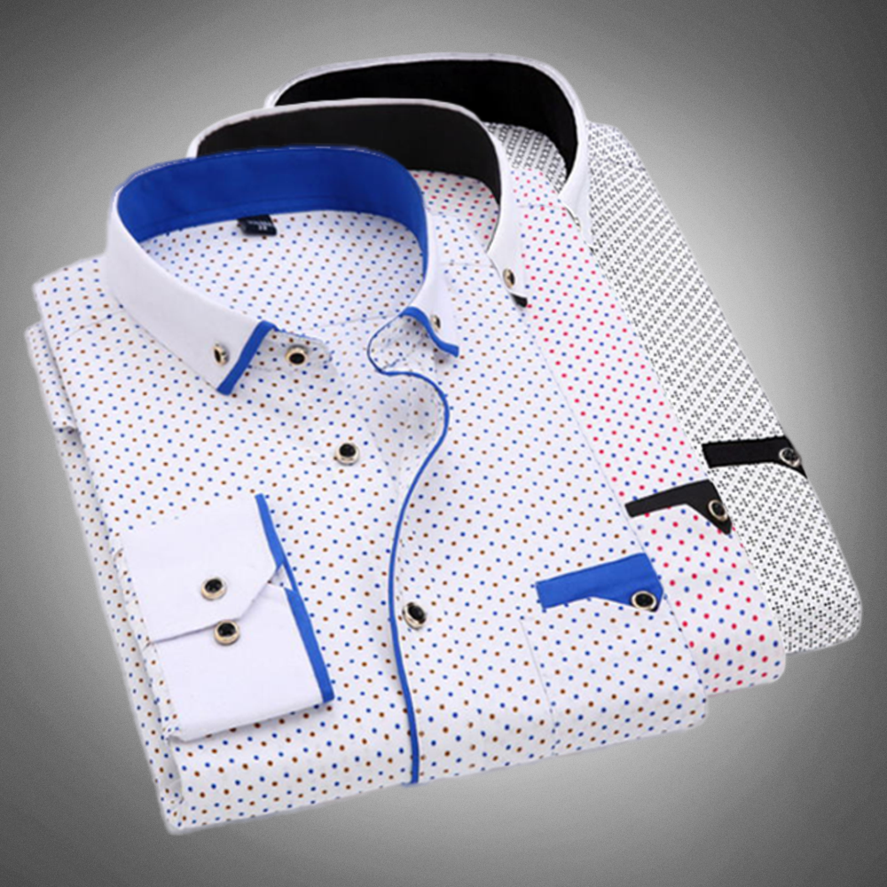 Chemise habillée pour hommes - Motif à pois - Col à pointes - Manches longues - Poignets à boutons