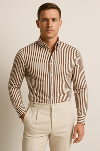 Herren Langarmhemd - Slim Fit - Baumwollmischung - Knopfleiste - Elegantes Streifenmuster