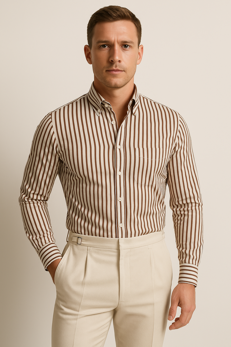 Herren Langarmhemd - Slim Fit - Baumwollmischung - Knopfleiste - Elegantes Streifenmuster