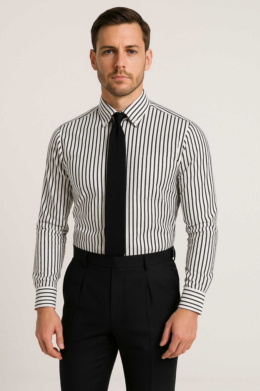 Herren Langarmhemd - Slim Fit - Baumwollmischung - Knopfleiste - Elegantes Streifenmuster