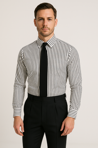 Herren Langarmhemd - Slim Fit - Baumwollmischung - Knopfleiste - Elegantes Streifenmuster
