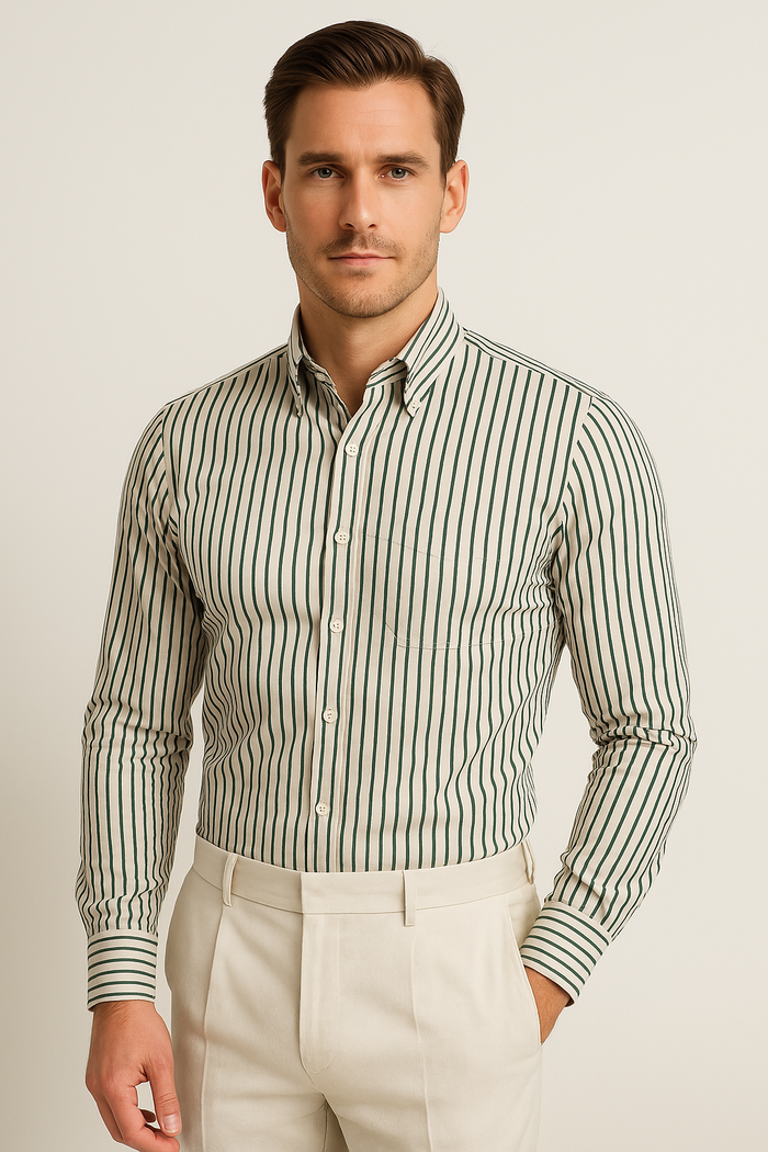 Herren Langarmhemd - Slim Fit - Baumwollmischung - Knopfleiste - Elegantes Streifenmuster