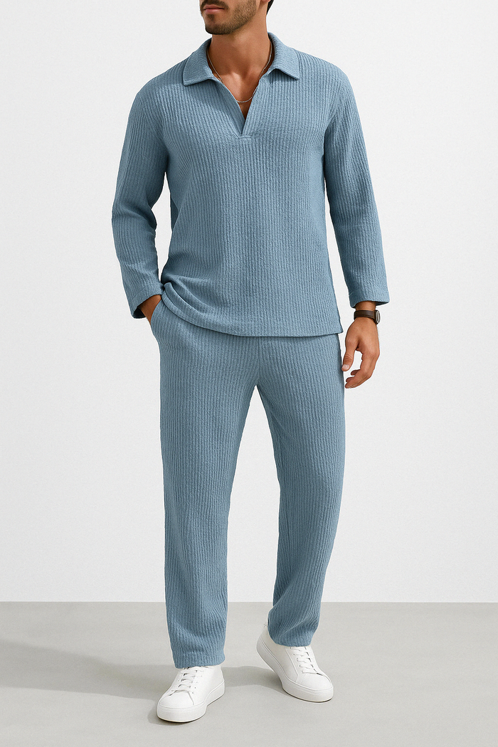 Ensemble Lounge pour Homme - Confort Décontracté - Chemise à Manches Longues & Pantalon Long - Tissu en Maille Douce