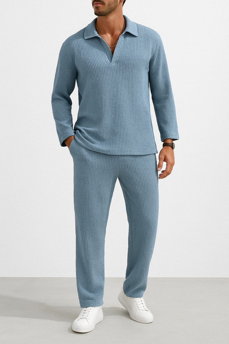 Ensemble Lounge pour Homme - Confort Décontracté - Chemise à Manches Longues & Pantalon Long - Tissu en Maille Douce
