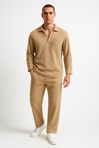 Ensemble Lounge pour Homme - Confort Décontracté - Chemise à Manches Longues & Pantalon Long - Tissu en Maille Douce