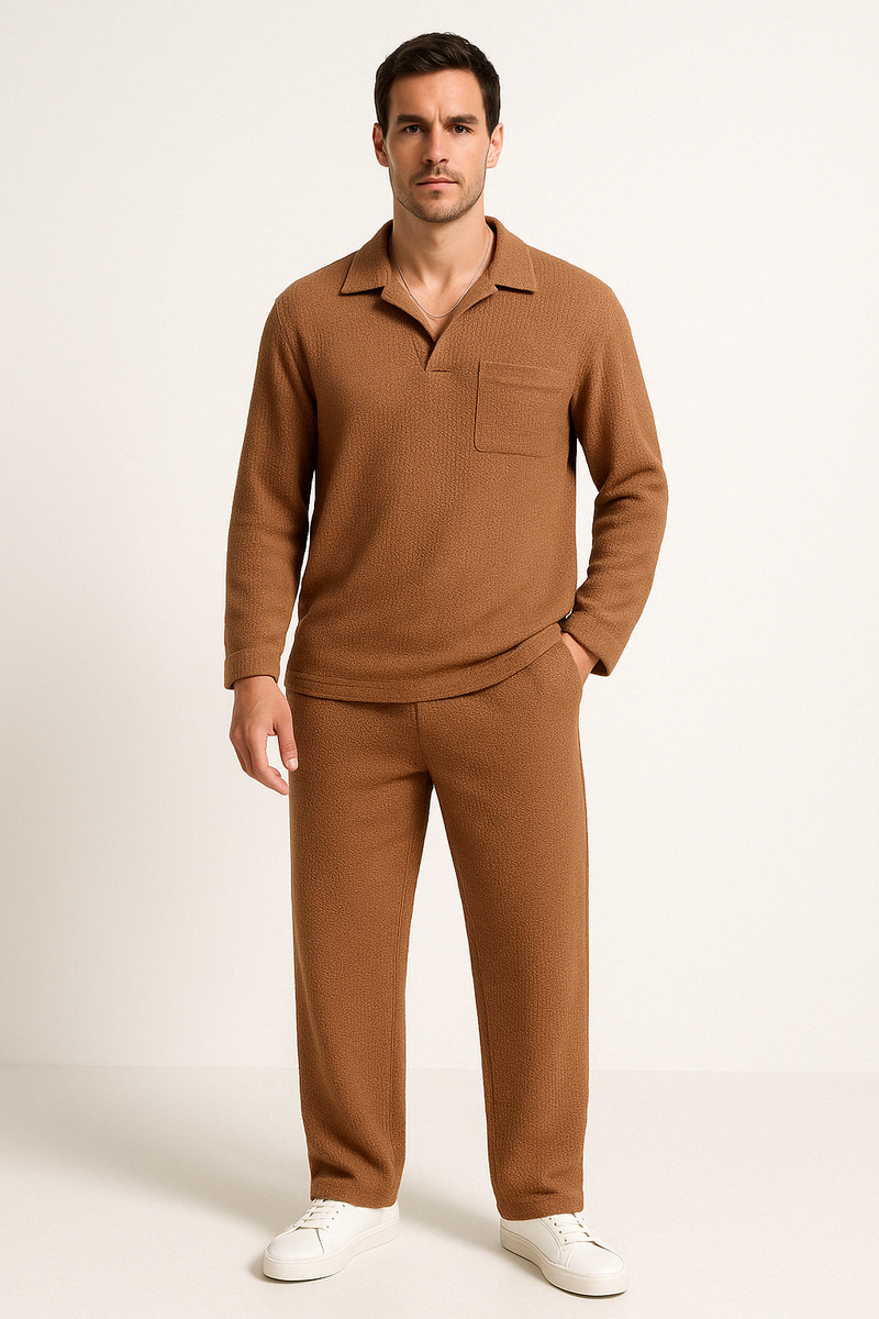 Ensemble Lounge pour Homme - Confort Décontracté - Chemise à Manches Longues & Pantalon Long - Tissu en Maille Douce