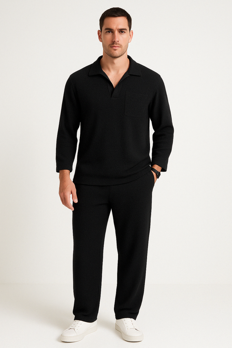 Ensemble Lounge pour Homme - Confort Décontracté - Chemise à Manches Longues & Pantalon Long - Tissu en Maille Douce