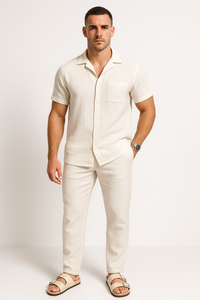 Set de Chemise et Pantalon pour Homme - Cotton Léger - Coupe Détendue - Manches Courtes, Style Casual