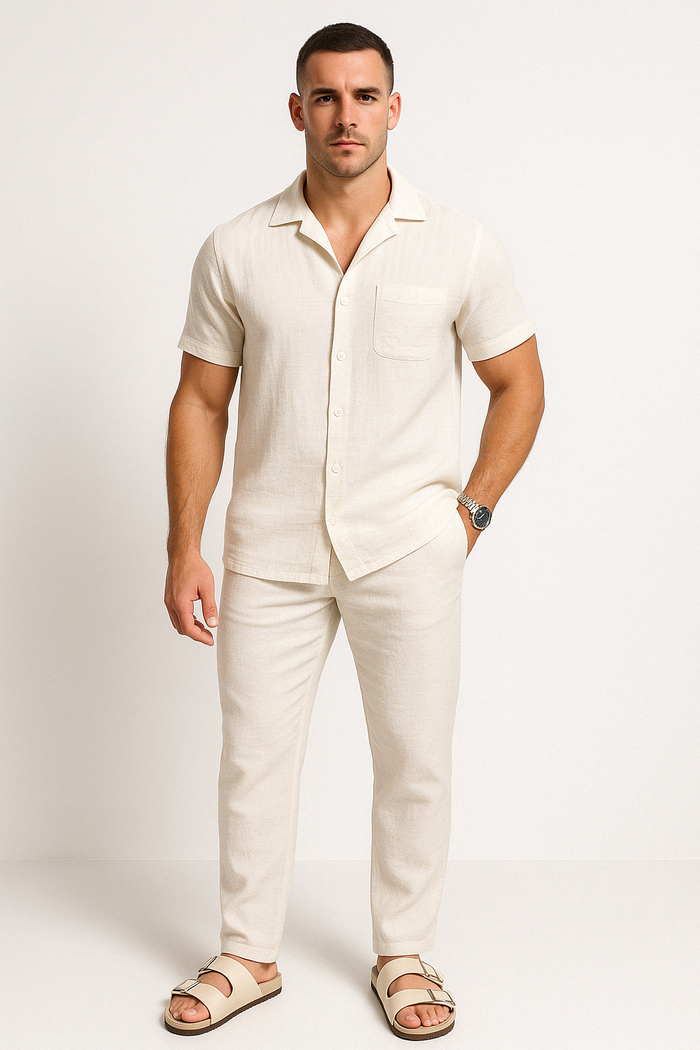 Set de Chemise et Pantalon pour Homme - Cotton Léger - Coupe Détendue - Manches Courtes, Style Casual
