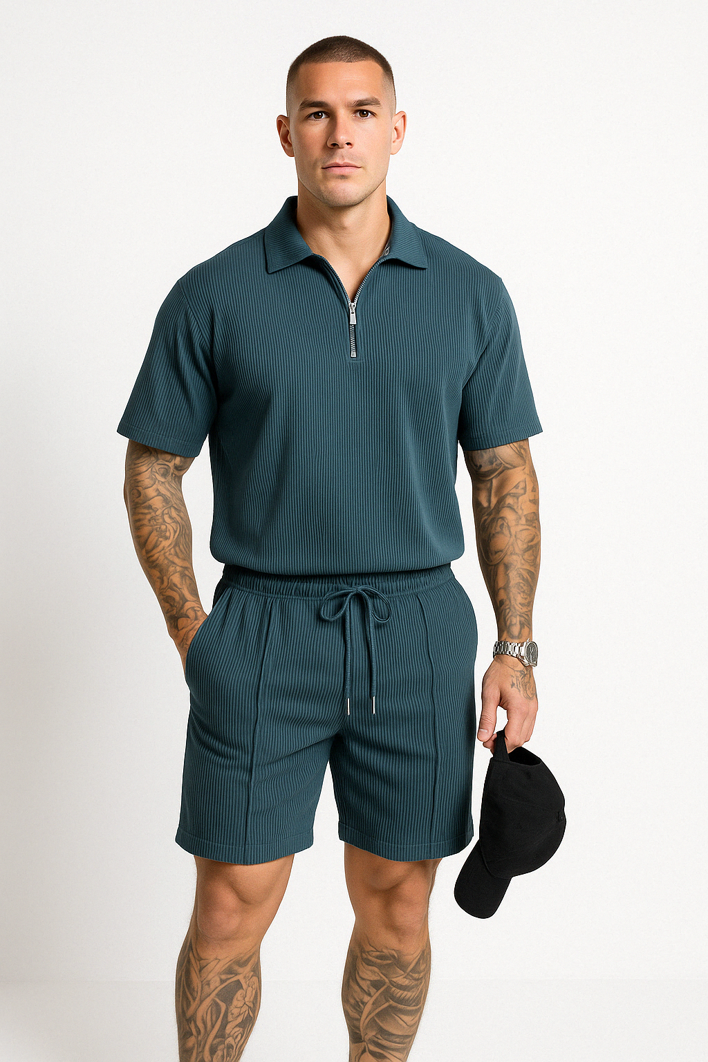 Ensemble Polo et Short pour Homme - Coupe Décontractée - Col à Glissière - Taille à Drawstring - Coton Respirant