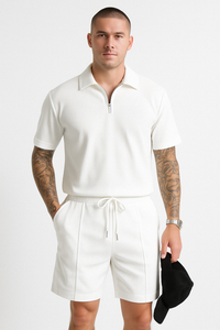 Ensemble Polo et Short pour Homme - Coupe Décontractée - Col à Glissière - Taille à Drawstring - Coton Respirant