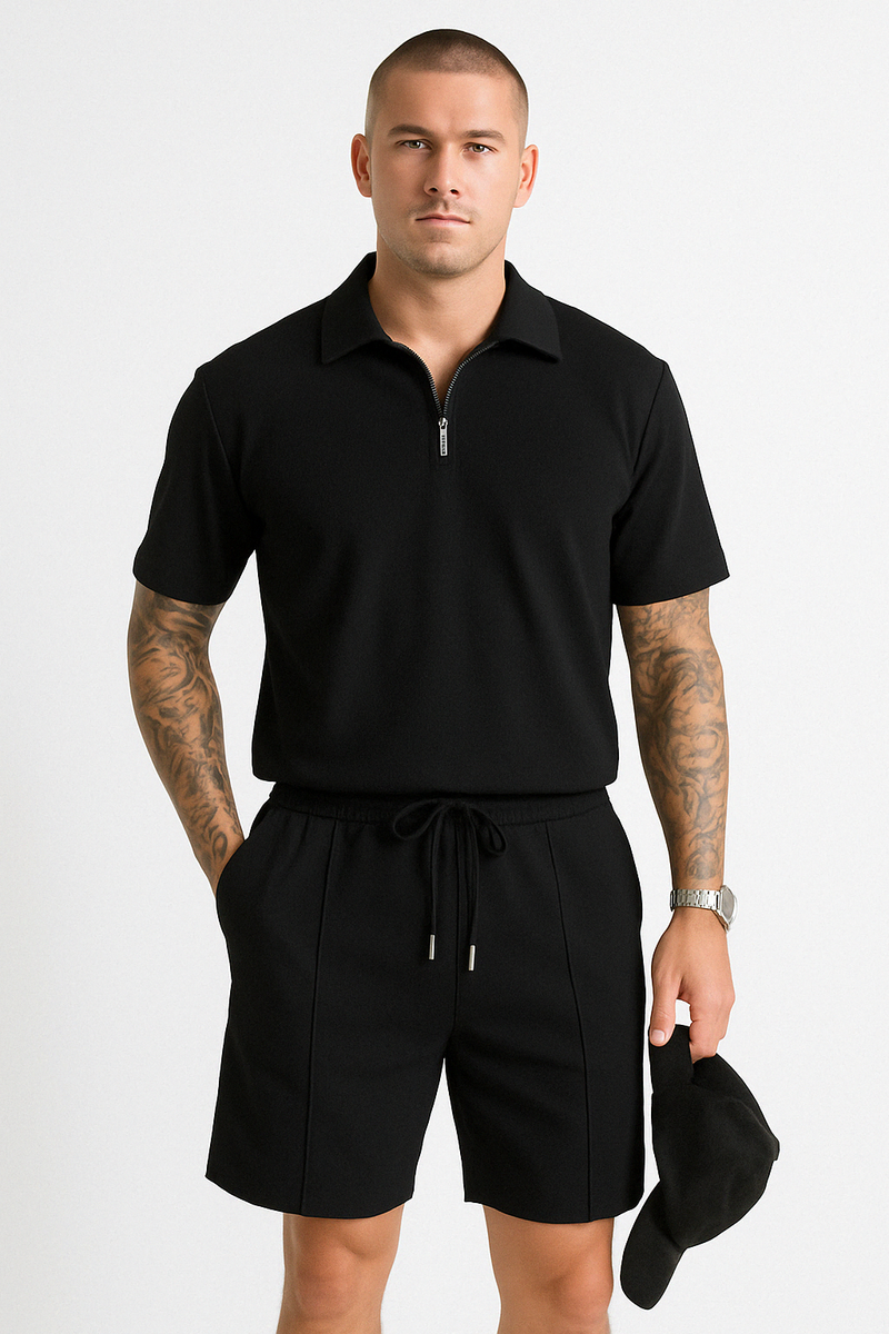 Ensemble Polo et Short pour Homme - Coupe Décontractée - Col à Glissière - Taille à Drawstring - Coton Respirant