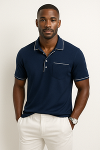 Polo Uomo in Piqué Ricamato - Vestibilità Regolare con Taschino sul Torace e Piping a Contrasto