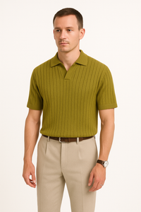 Polo classique en coton côtelé pour hommes - Coupe confortable, manches courtes, style décontracté