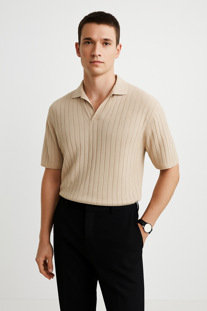 Polo classique en coton côtelé pour hommes - Coupe confortable, manches courtes, style décontracté