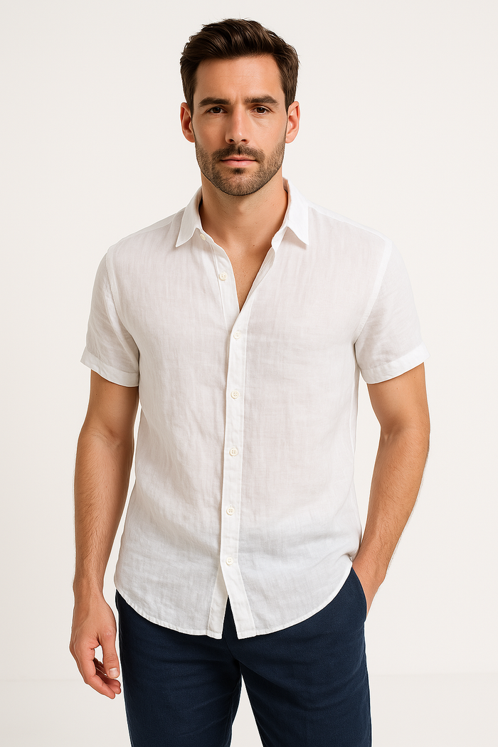 Chemise décontractée pour hommes - Coupe relaxée - Manches courtes - Col boutonné
