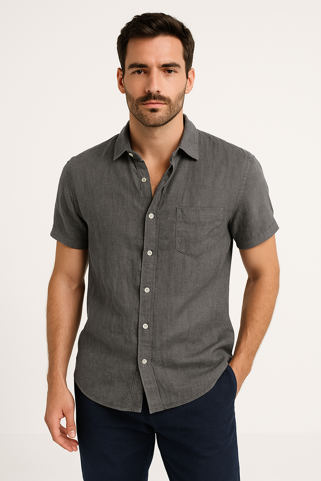 Chemise décontractée pour hommes - Coupe relaxée - Manches courtes - Col boutonné
