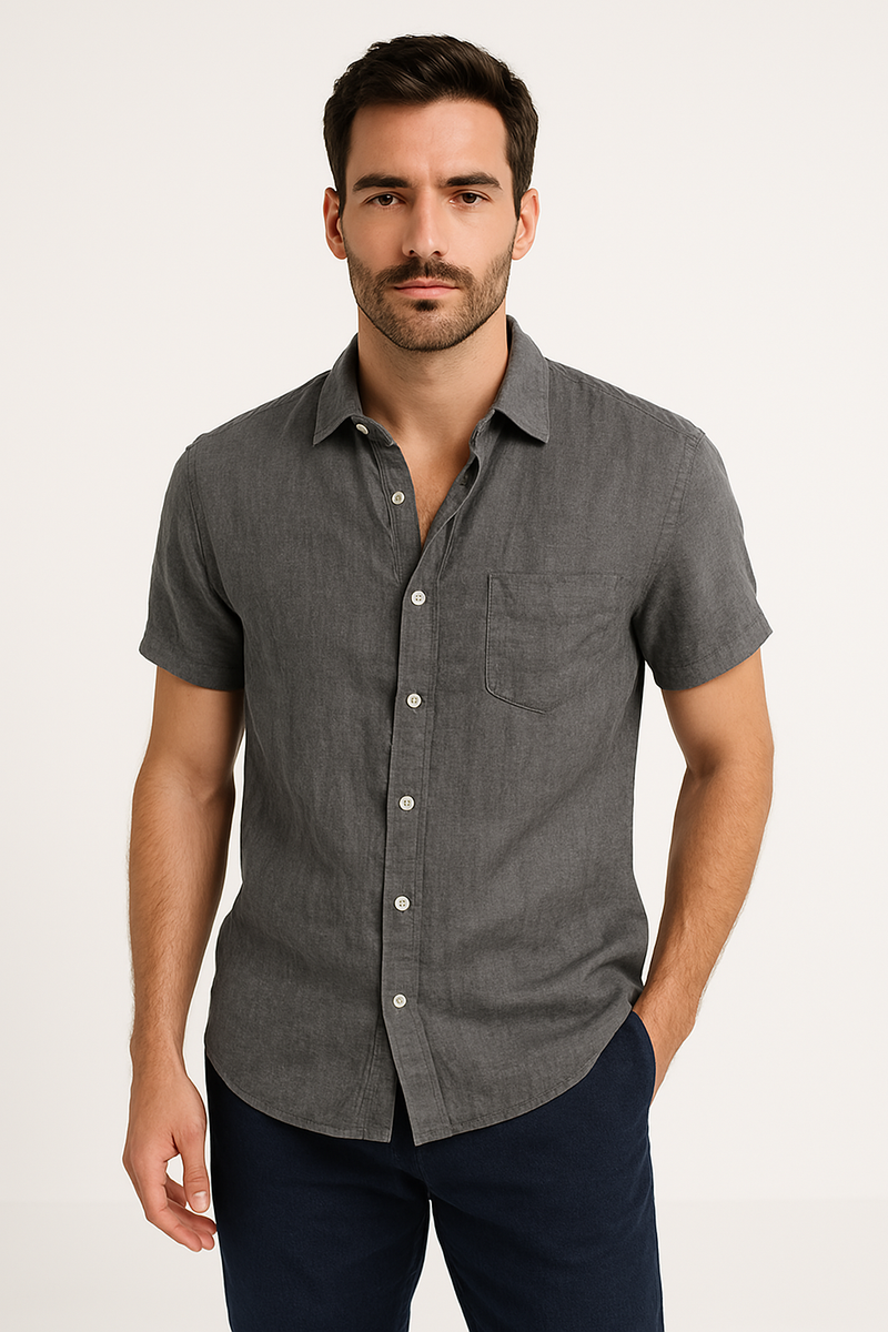 Chemise décontractée pour hommes - Coupe relaxée - Manches courtes - Col boutonné