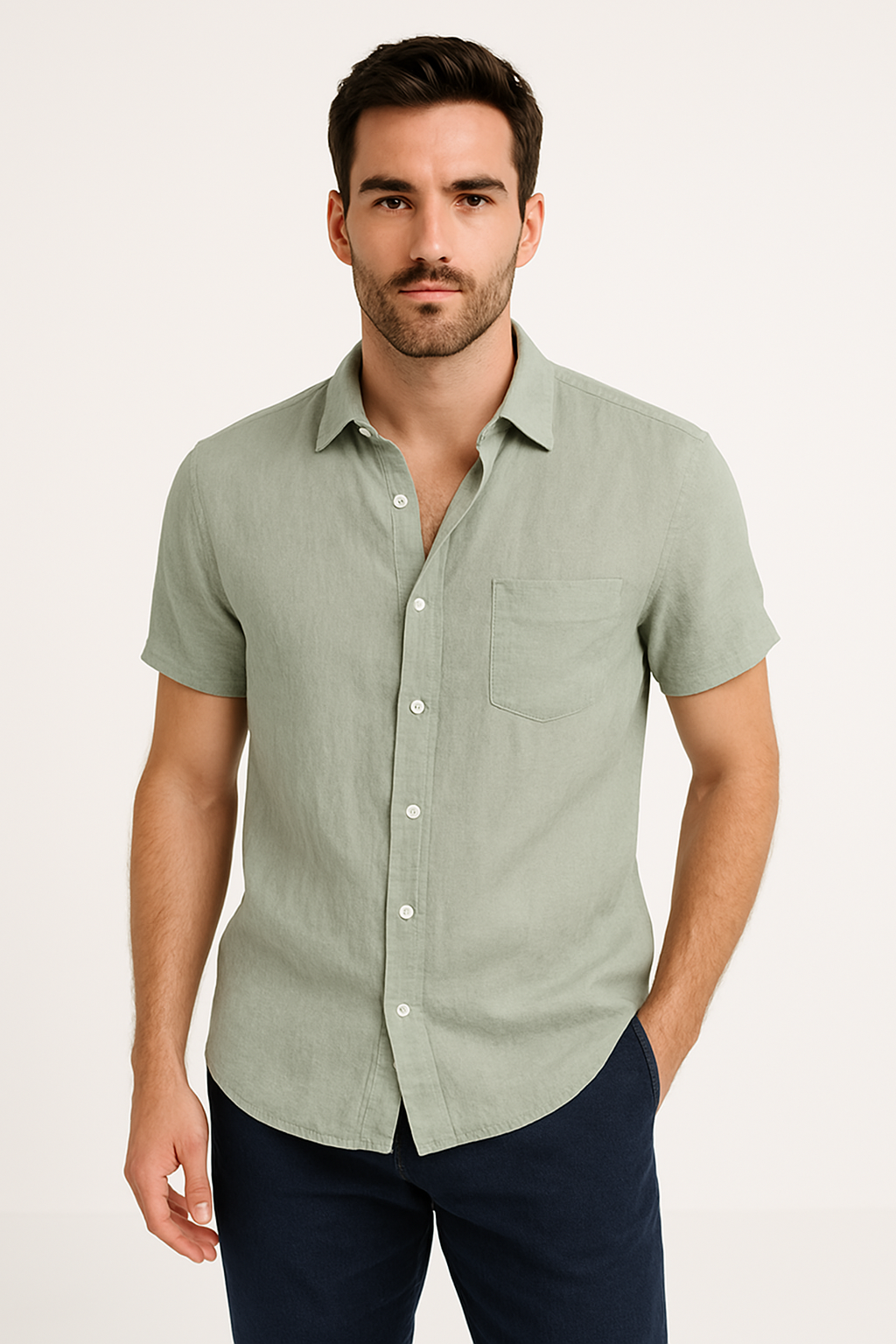 Chemise décontractée pour hommes - Coupe relaxée - Manches courtes - Col boutonné