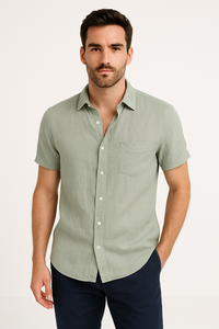 Chemise décontractée pour hommes - Coupe relaxée - Manches courtes - Col boutonné