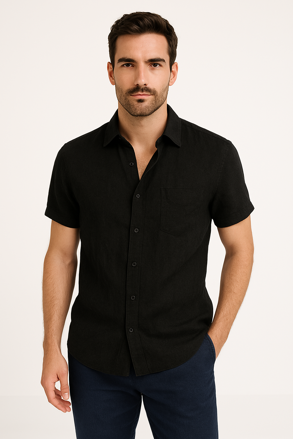 Chemise décontractée pour hommes - Coupe relaxée - Manches courtes - Col boutonné