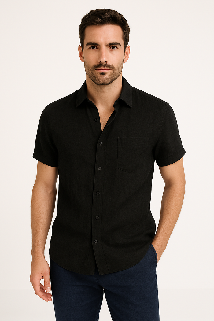 Chemise décontractée pour hommes - Coupe relaxée - Manches courtes - Col boutonné
