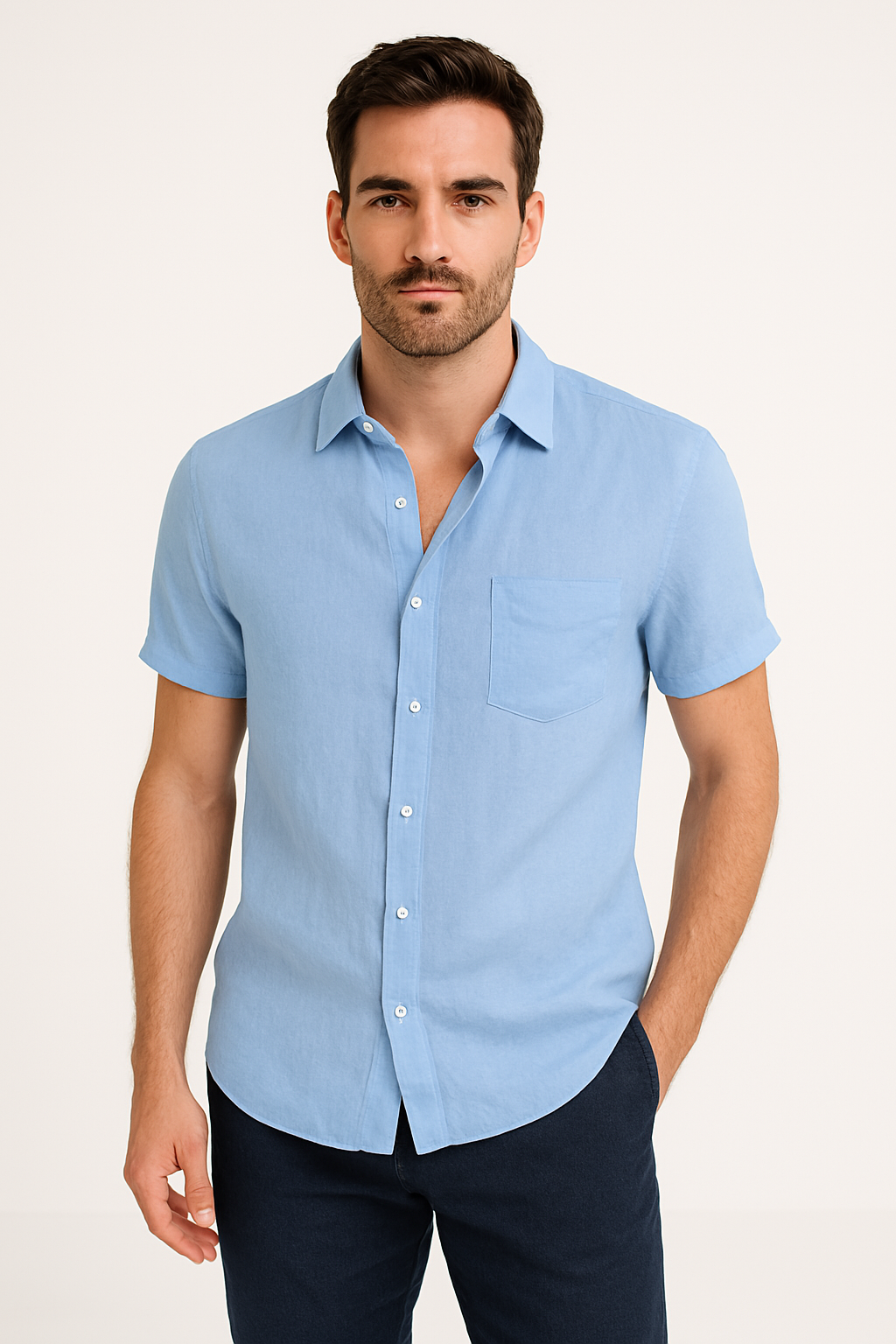 Chemise décontractée pour hommes - Coupe relaxée - Manches courtes - Col boutonné
